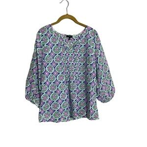 Talbots Green Purple Medallion Print Blouse Small Petite